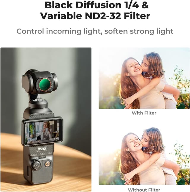 Detalle de K&F CONCEPT 2-in-1 ND + black mist magnetic filter for DJI Osmo Pocket 3 (Black-mist 1/4 & ND2-32)
