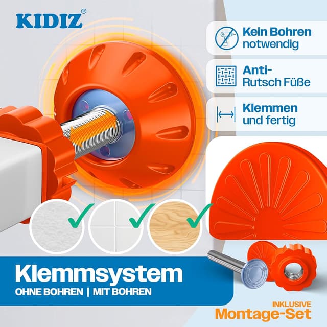 Thumbnail 6 de KIDIZ Absperrgitter zum Klemmen mit Katzenklappe (Türschutzgitter), ohne Bohren – schwenkbar, Weiß/Orange, 81–87 cm