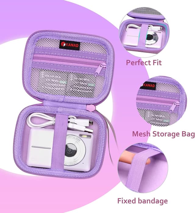 Detalle 2 de XANAD Digitalkamera-Hülle & Tasche für Kodak Pixpro FZ55/FZ45 (lila) – Schutz für Kompaktkamera und Vlogging