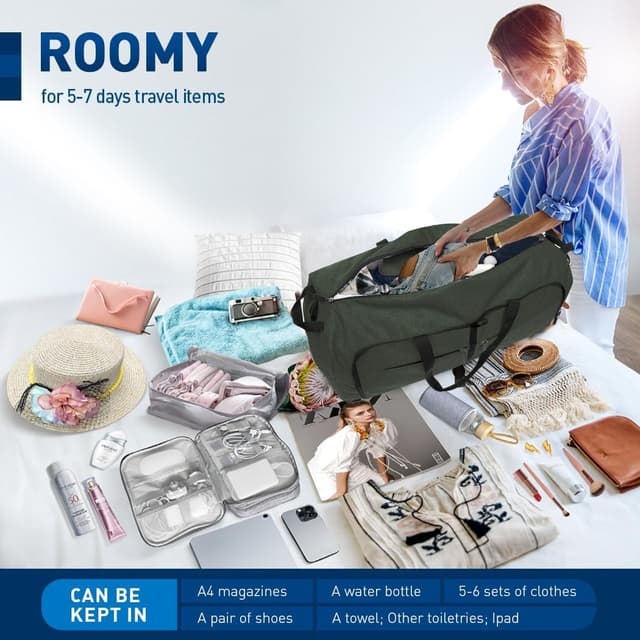 Thumbnail 2 de Lekesky Reisetasche Damen 80L – faltbare Weekender- & Sporttasche mit Schuhfach, wasserdicht (grün)