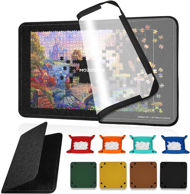 Detalle de MOZOOSON Puzzlebrett für bis zu 1.500 Teile – faltbare Puzzlematte mit 8 Sortierfächern
