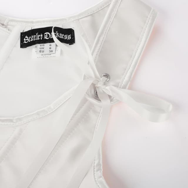 Detalle 2 de SCARLET DARKNESS Corset Renaissance vintage pour femme en satin noir, à lacets (style renacentiste)