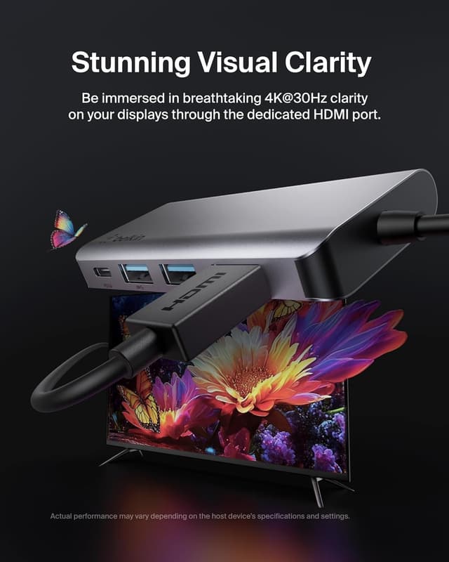 Detalle 2 de Belkin Hub USB-C 4 en 1 noir : adaptateur multiport avec HDMI 4K et USB-A 3.0