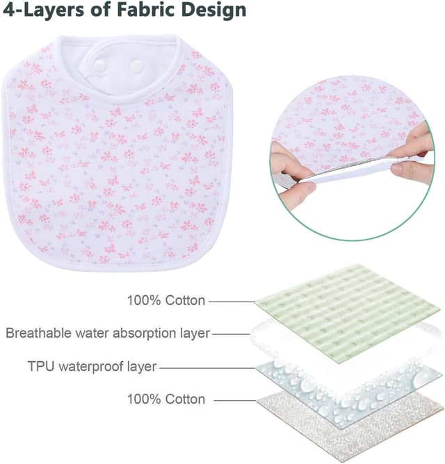 Detalle 2 de Hakochia Waterproof Baby Bibs (4-layer cotton) for Newborns, 0–12 Months, 10-pack with adjustable snaps