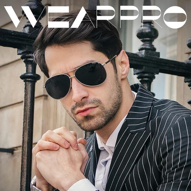 Detalle de wearPro Polarised Pilot Sunglasses (Unisex) with UV400 Protection in Black – Vintage-style lightweight shades