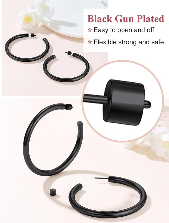 Detalle 2 de FOCALOOK Creolen Damen Ohrstecker aus Edelstahl – Statement-Schmuck mit Zylinder-Röhren (30–80 mm)