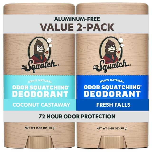 Detalle de Dr. Squatch Aluminum-Free Natural Deodorant for Men (Coconut Castaway + Fresh Falls) 2-Pack, 2.65 oz
