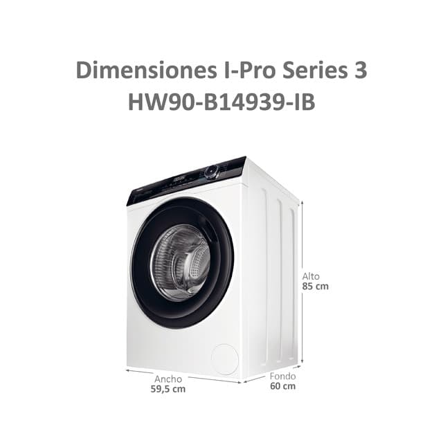 Detalle de Haier HW90-B14939-IB Lavadora 9 kg 💧 I-Pro Series 3