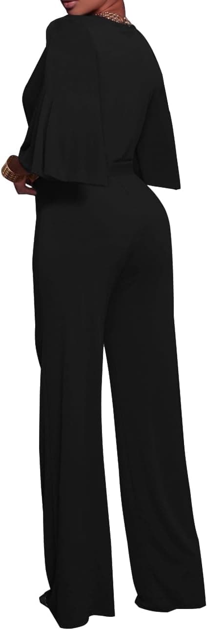 Detalle 2 de BessCops Women’s Loose Short Sleeve Belted Wide-Leg Pant Romper Jumpsuit