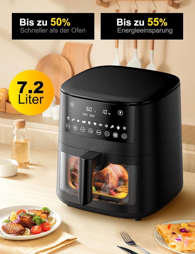 Thumbnail 6 de Heißluftfritteuse Airfryer mit Sichtfenster 7,2 l – 11-in-1 XXL Air Fryer mit Warmhalten, Vorheizen & Timer