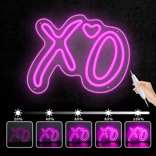 Detalle 2 de DWOOKE XO Herz-Neonschilder – rosa LED-Neonlicht für Wanddekoration, USB-dimmbar