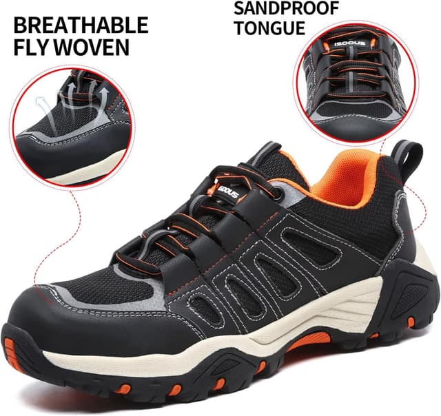 Thumbnail 6 de ISOOUS Scarpe Antinfortunistiche con punta in acciaio traspiranti leggere (nero/arancione) UE 40
