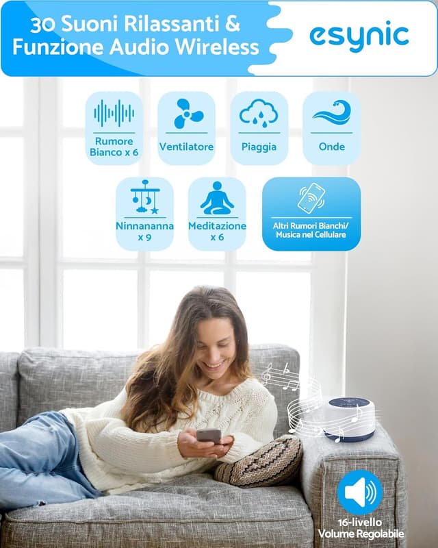 Thumbnail 6 de ESYNiC Rumore Bianco per Neonato con Luce Notturna, 30 Suoni e Timer (ricaricabile, registrazione vocale) - Blu