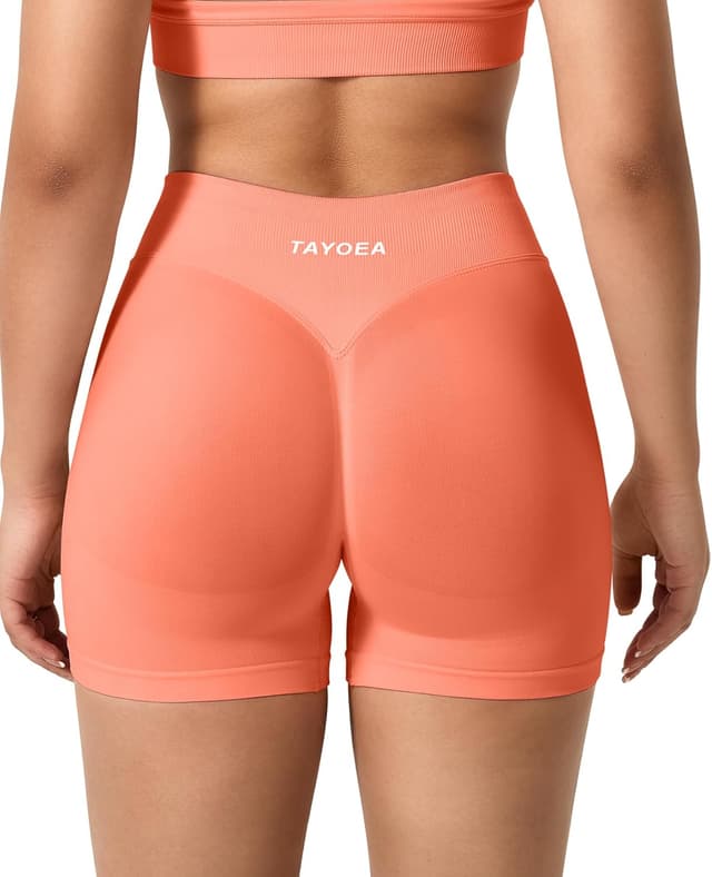 Detalle 2 de TAYOEA Damen Sportshorts mit Scrunch & Push-up-Effekt (nahtlos) – kurze Leggings für Gym, Yoga & Alltag