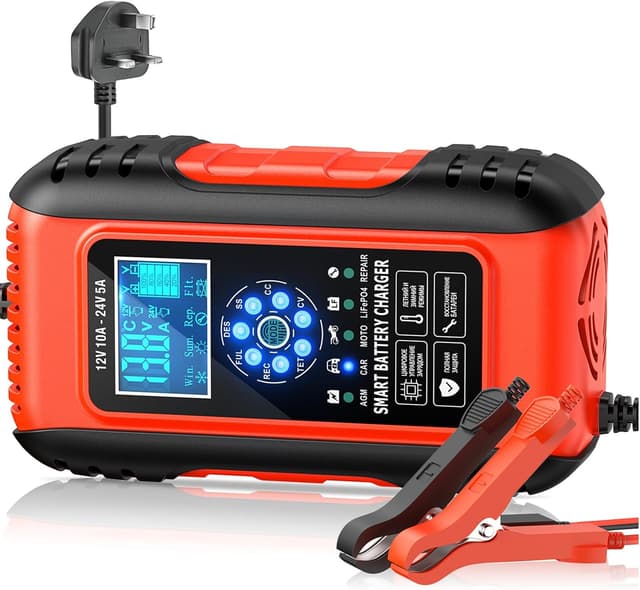 Detalle de Husgw 10Amp Car Battery Charger 12V/24V (7-Stage) Smart Maintainer & Pulse Repair