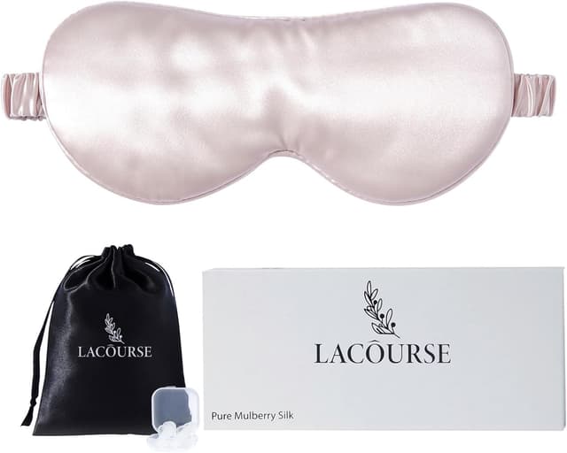 Detalle de LaCourse 22 Momme Schlafmaske aus 100% Maulbeerseide (rosa) – komplett verdunkelnd & weich