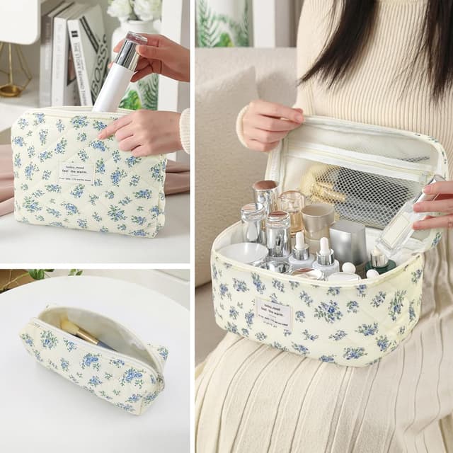 Detalle de beifon 3er Set Kosmetiktaschen & Kulturbeutel für Damen (Blumenmuster) – 3 Größen