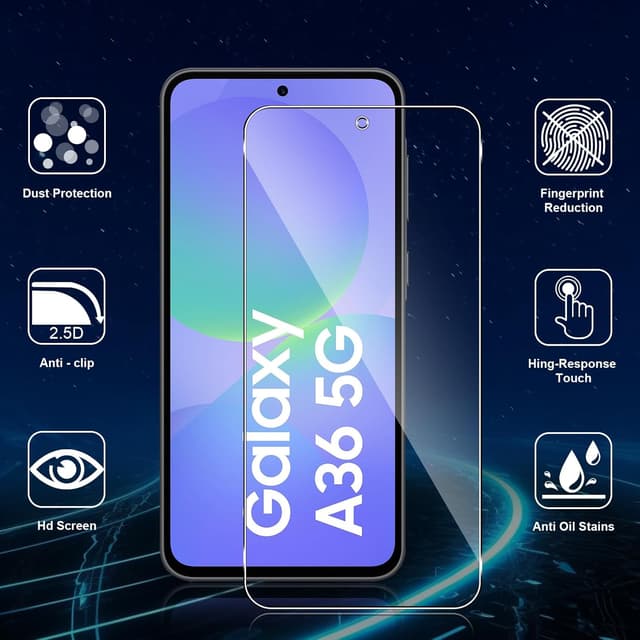 Detalle de Datree 3er-Set Panzerglas fürs Display & 3er-Schutz für Kameralinsen (9H, bläschenfrei) für Samsung Galaxy A36 / A36 5G