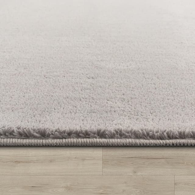 Detalle de Teppich mit Kurzflor von Paco Home (160 x 220 cm), Silber – waschbar, rutschfest, pflegeleicht