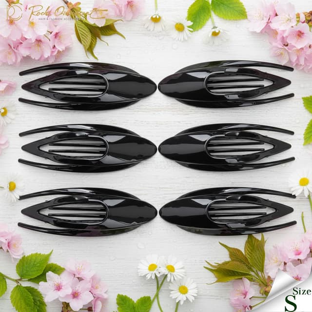 Detalle 2 de RC ROCHE Französische Haarspangen (6er-Set, klein) – gewellt, fester Halt, flache Clips in Schwarz