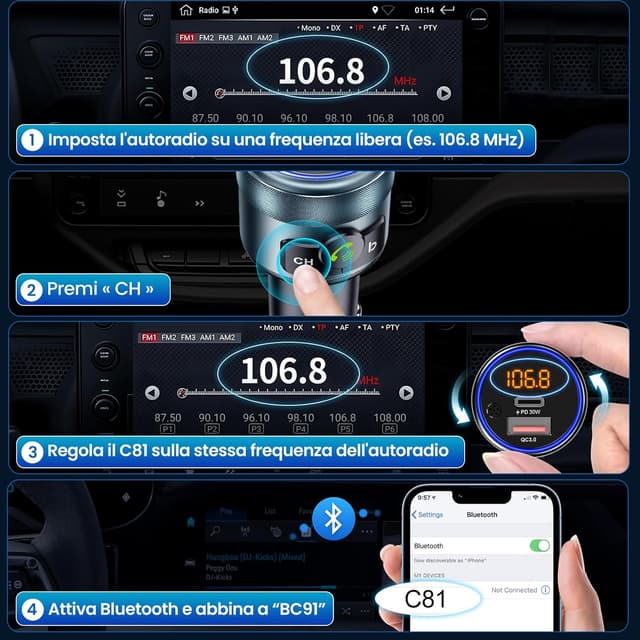 Thumbnail 6 de GizmoVine Trasmettitore FM per auto con Bluetooth 5.3