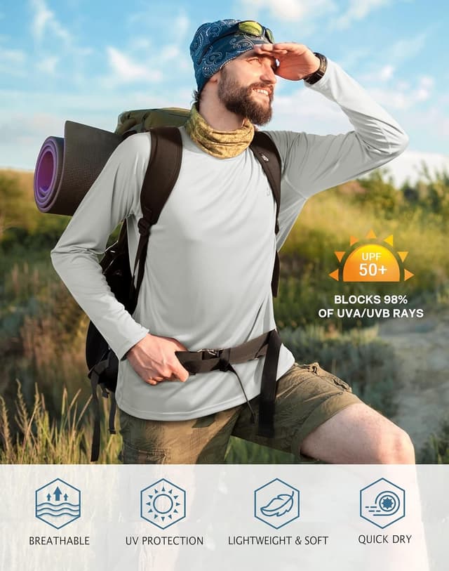 Detalle de Roadbox Men’s UPF 50+ Long Sleeve UV Protection Rash Guard (Solar Sun Shirt)