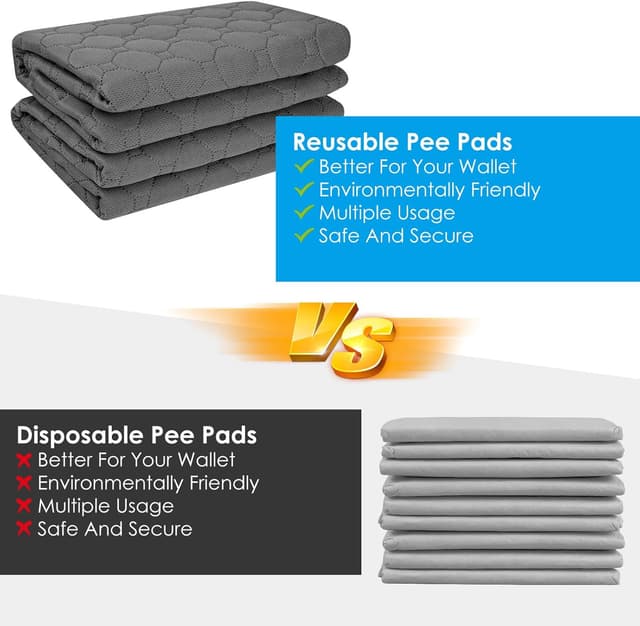 Detalle 2 de Washable Puppy Pads (2 Pack) Reusable Dog Training Pads, 100x70cm, Non-Slip Waterproof Whelping Mats – Grey