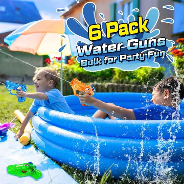 Detalle 2 de Lot de 6 pistolets à eau Quanquer pour enfants, portée jusqu’à 7-8 m et réservoir 150 ml