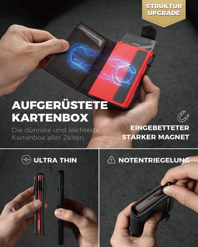 Detalle 1 de LORZOR Airtag Wallet Slim Rot 10 Karten