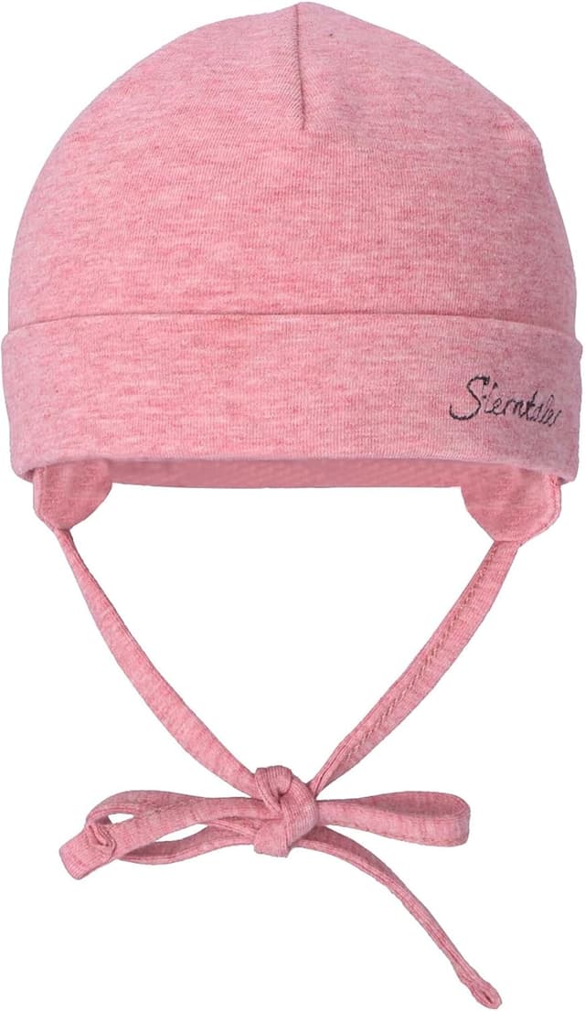 Detalle 2 de Sterntaler OCS Beanie mit Umschlag – Bio-Melange-Mütze mit Ohrenklappen und Bindeband für Babys