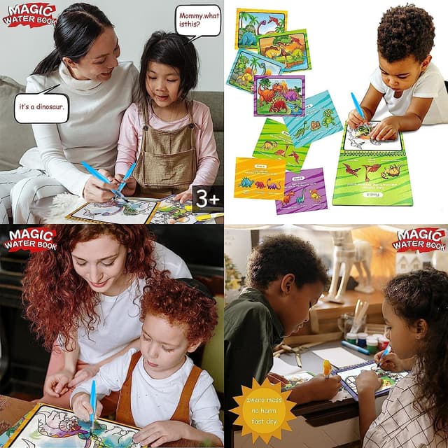 Detalle de hapray 2-Pack Magic Water Colouring Books for Toddlers (Dinosaur & Animal) — reusable mess-free doodle pads