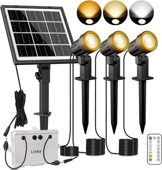 Detalle de Linke 3 in 1 Solar Powered Spot Lights with Remote Control (2700K/4000K/6500K) – IP66 Outdoor Landscape Uplighters