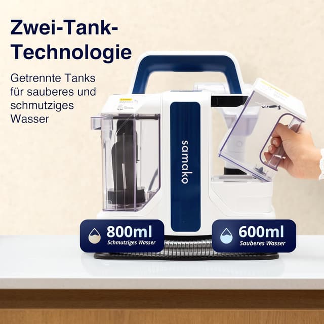 Detalle de Samako Teppichreiniger & Polsterreiniger – kompaktes Handgerät mit 400W Motor und 2 Wassertanks