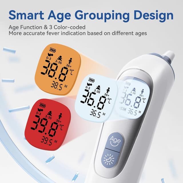 Detalle 2 de Berrcom präzises Ohrthermometer mit vorgewärmter Sonde – Altersmodus für Babys & Erwachsene