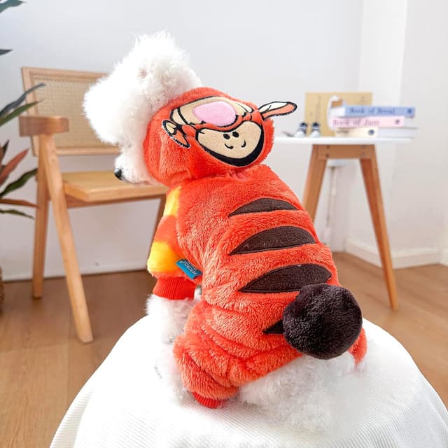 Detalle de AIHANCH Tiger Dog Costume Hoodie in Soft Coral Velvet (Winter Outfit for Small Dogs) – XL