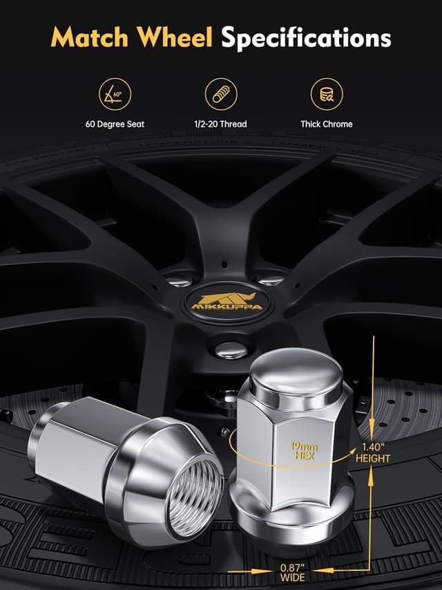 Detalle 2 de MIKKUPPA 1/2-20 Chrome Closed End Lug Nuts (20 pcs) for select Jeep, Dodge, and Ford wheels