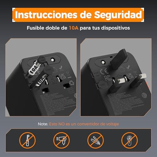 Detalle 1 de TESSAN Adaptador de enchufe universal de viaje con cargador: 3 USB-C y 2 USB-A
