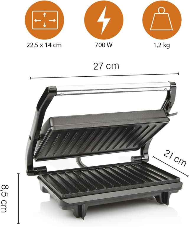 Detalle de Tristar GR-2650 : grille-viande avec surface de cuisson 22,5 x 14 cm et puissance 700 W