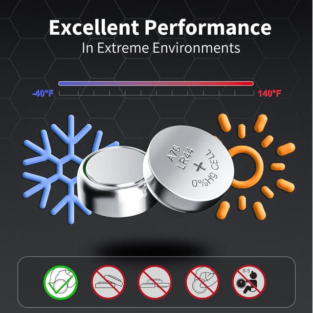 Detalle de NICEBATT LR44 Batteries 60 Pack (AG13, L1154F 357 303 SR44 A76) Premium Alkaline 1.5V Coin Cell