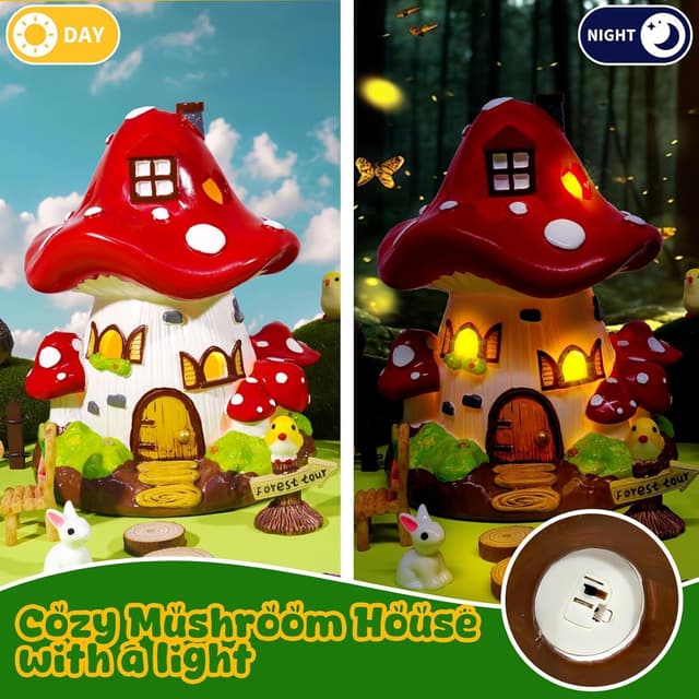 Detalle 2 de Resin Mushroom Fairy House Garden Ornament (4.1 × 4.1 × 5.7 inches) – GW Box Fairy House