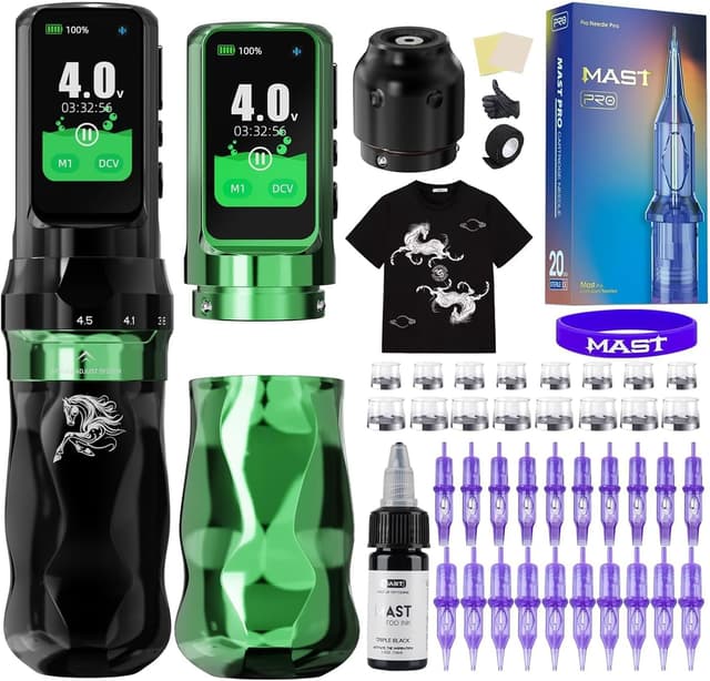 Detalle de Dragonhawk Fold Pro “Year of the Horse” kit tatuaggi con penna rotante, 7 corse e 2 batterie