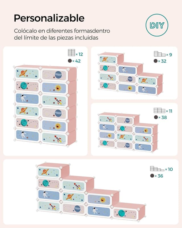 Thumbnail 4 de SONGMICS Estantería Infantil Modular 12 Cubos 🌸 Ropa y Juguetes