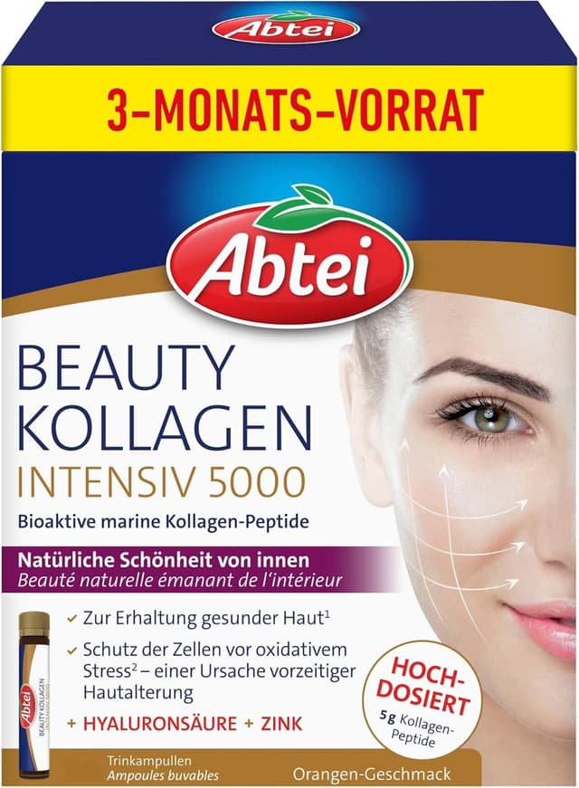 Detalle de Abtei Beauty Kollagen Intensiv 5000 – Trinkampullen mit 5.000 mg Kollagen-Peptiden, Hyaluronsäure, Zink & Vitamin C