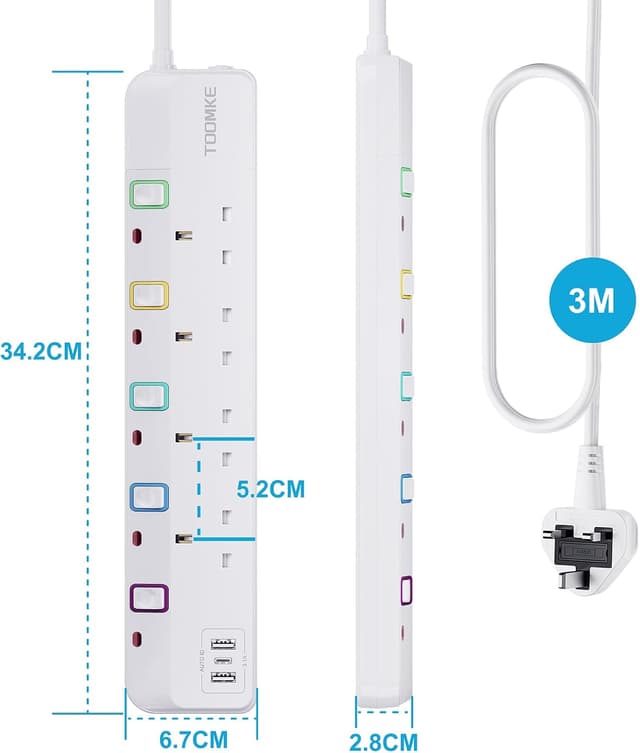 Thumbnail 6 de Toomke Extension Lead 4 Way USB C with Mountable UK Plug