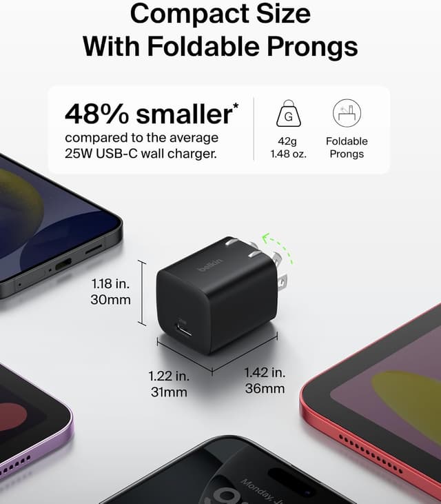 Detalle 2 de Belkin USB-C Charger Block 25W with USB-C Cable Included (USB Power Delivery 3.0, PD PPS) – Black