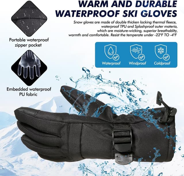 Thumbnail 4 de Pnosnesy Ski Gloves waterproof, unisex ski gloves