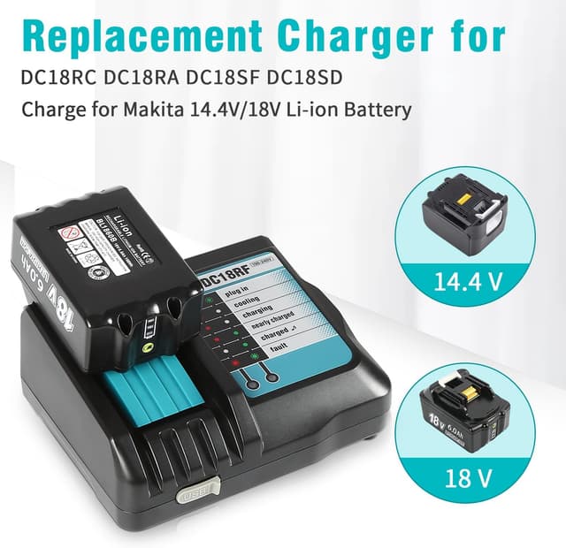 Detalle de DC18RF Ladegerät-Set mit 18V 5.0Ah Akku und LED-Ladeanzeige für Makita BL1860B/BL1850/BL1840