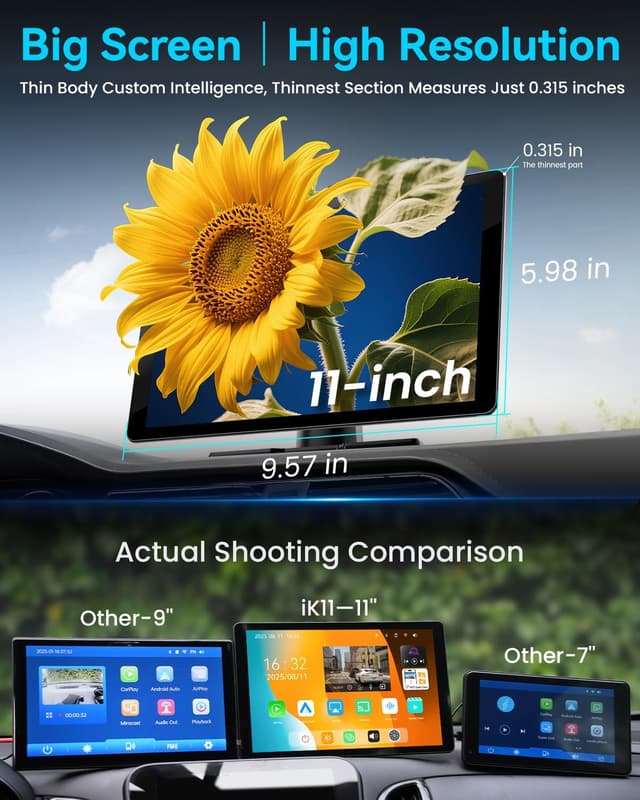 Thumbnail 3 de 11" Wireless CarPlay Screen with 4K Dash Cam ⚙