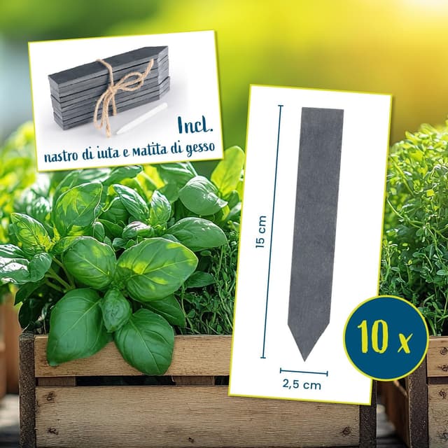 Detalle 2 de Set Hoberg di 10 cartelli in ardesia per piante 15 x 2,5 cm (nero) con penna a gesso