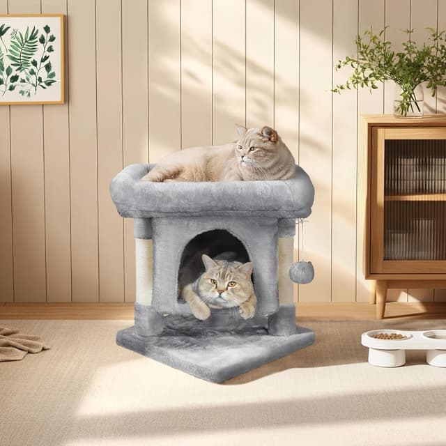 Detalle 2 de Yaheetech 50cm Basic Cat Tree Tower (Light Grey) with Oversized Perches, Condo & Hanging Ball